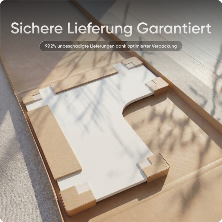 DESKSPACE Eck-Tischplatte, 2,5 cm massiv, weiß, 160x130x70 cm, ideale Holzplatte für Esstisch & höhenverstellbaren Eck-Schreibtisch – Bild 6
