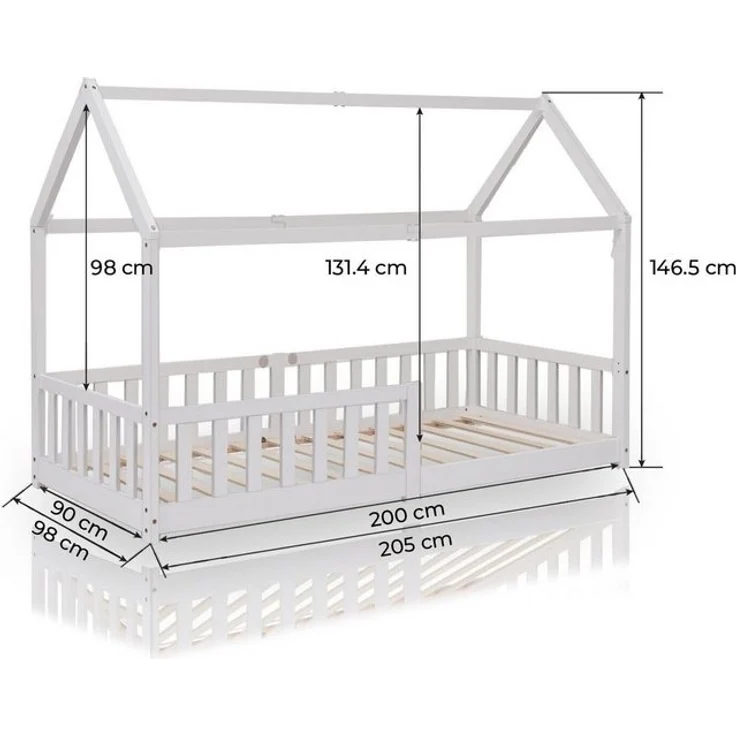 ecoMI Kinderbett Hausbett, Rausfallschutz, Lattenrost, 90x200 & 80x160, Weiß & Natur, Hausbett, Rausfallschutz, Lattenrost, 90x200 & 80x160, Weiß & Natur – Bild 4