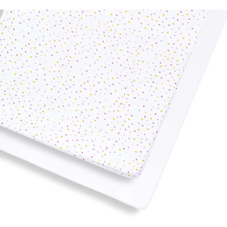 Snüz Spannbettlaken Baby (2-er Set) mit Mehrfarbigem Tupfen-Design, für Matratzengröße bis 140x70 cm, aus Atmungsaktiver Weicher Jersey-Baumwolle, für die Meisten Kinderbetten Geeignet