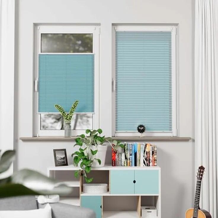 K-home Klemmfix-Plissee Florida Petrol 100x210 cm (B x L) einzigartiges Design mit bezauberndem Lichteffekt – Bild 5