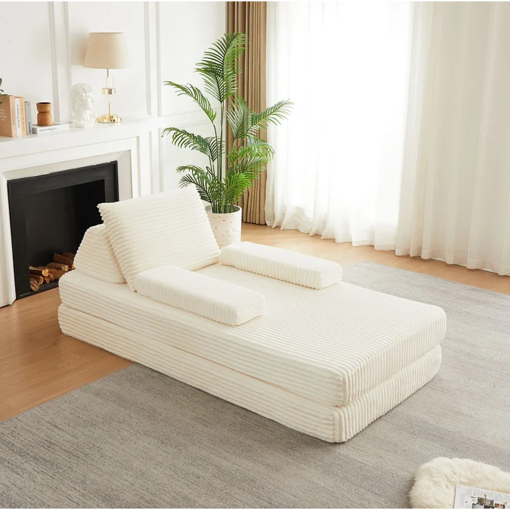Modulares Cord-Sofa mit verschiebbaren Rücken- und Armlehnen, 211,5x106,5x62 cm, Beige – Bild 4
