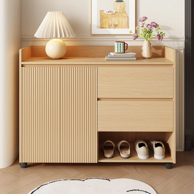 Flurschrank 110x35x86 cm - Mobiler Schuhschrank mit Rollen & verstellbaren Trennwänden – Bild 1