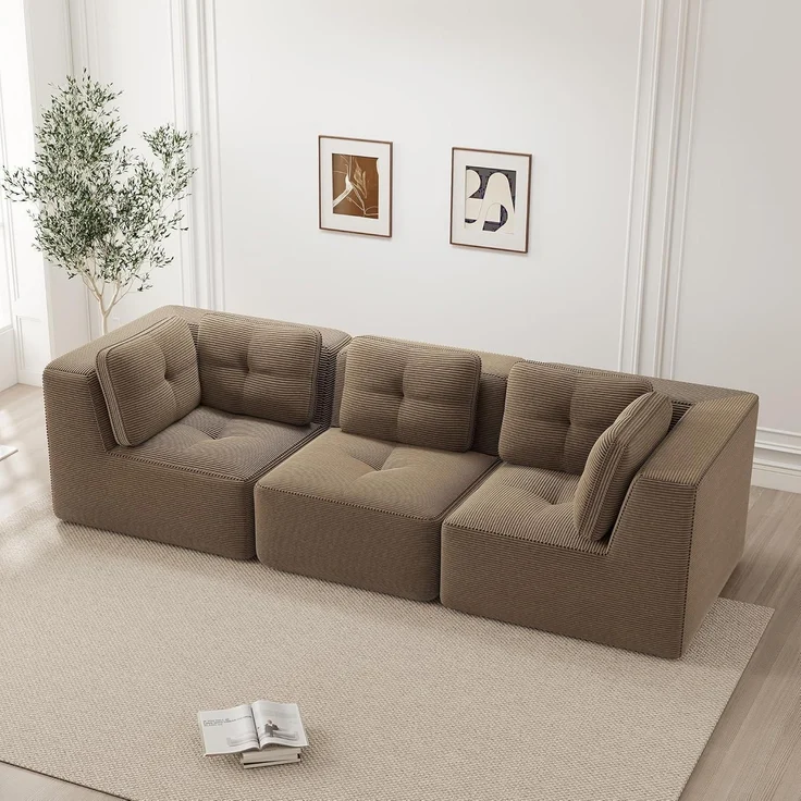 3 Sitzer Sofa Ecksofa Cordstoff Polsterung Armlehnen Braun 3-Sitzer – Bild 3