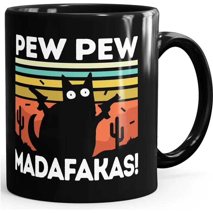 MoonWorks Tasse Kaffee-Tasse mit Spruch Pew Pew Madafakas! schwarze Katze Spruch Meme, Keramik