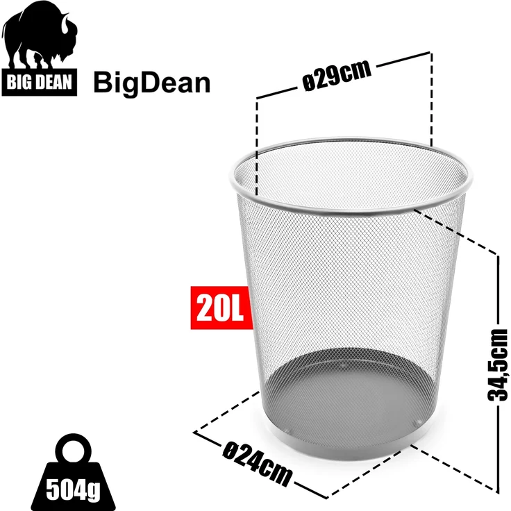 BigDean 2 Stück Papierkorb Mülleimer Büro silber 20L Draht – vielseitiger Mülleimer – Bild 3