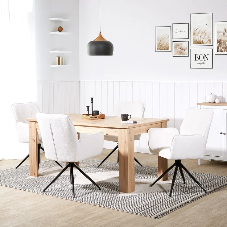 2 Stühle Esszimmer Küchenstühle Chenille Wolle Weiß Drehstühle Esszimmerstühle Drehbar Esszimmerstuhl mit Armlehne Dreh Sessel Modern – Bild 2