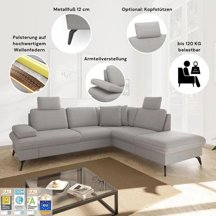 sit&more Wohnlandschaft Morris Jubi U-Form, B: 300 cm, mit Armteilfunktion & 1 Zierkissen, optional Bettfunktion – Bild 3