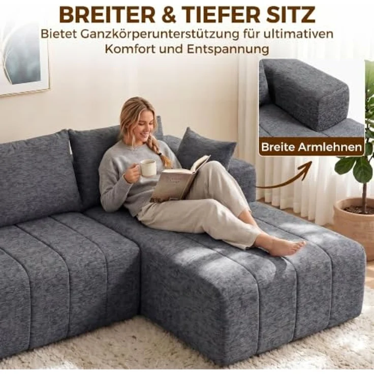 HOMCOM Ecksofa 3-Sitzer Sofa mit Ottomane, Set 1 Teile, wandelbar zum Schlafsofa, 360 kg belastbar – Bild 5