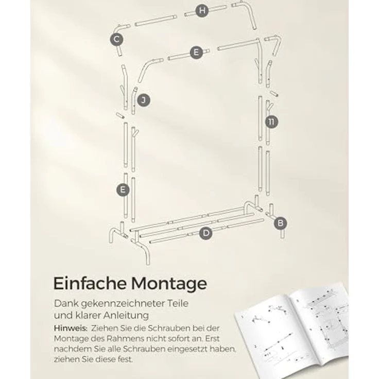 SONGMICS Kleiderständer auf Rollen, 2 Kleiderstangen, Garderobenstange, Garderobenständer aus Stahlrohren, bis 100 kg belastbar, 103,5 cm breit, multifunktionale Aufbewahrung, schwarz HSR107B01 – Bild 9
