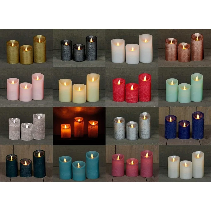 LED Echtwachskerze - Silber Rustik - D7,5cm / H15,0cm - mit Wackelflamme - Batteriebetrieben - Timerfunktion - Weihnachtsdeko – Bild 7