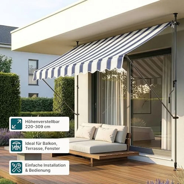 Klemmmarkise Stem 250x120x220-309 cm Dunkelblau / Weiß [pro. tec] – Bild 4