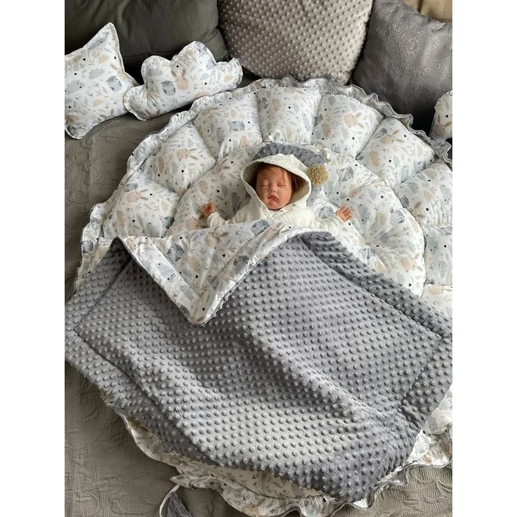 Loolay Bettnestchen MINKY Graphit/ HASE Beige-Weiß ENGELSNEST Babynest, Unterlage, (PREMIIUM XXL als Nestchen Ø90cm, als Krabbeldecke Ø155cm, Original LOOLAY® Babynestchen Spielmatte Reisebett ►SETS MIT ZUBEHÖR), 100% Europäische Stoffe und Kleinserien... – Bild 3