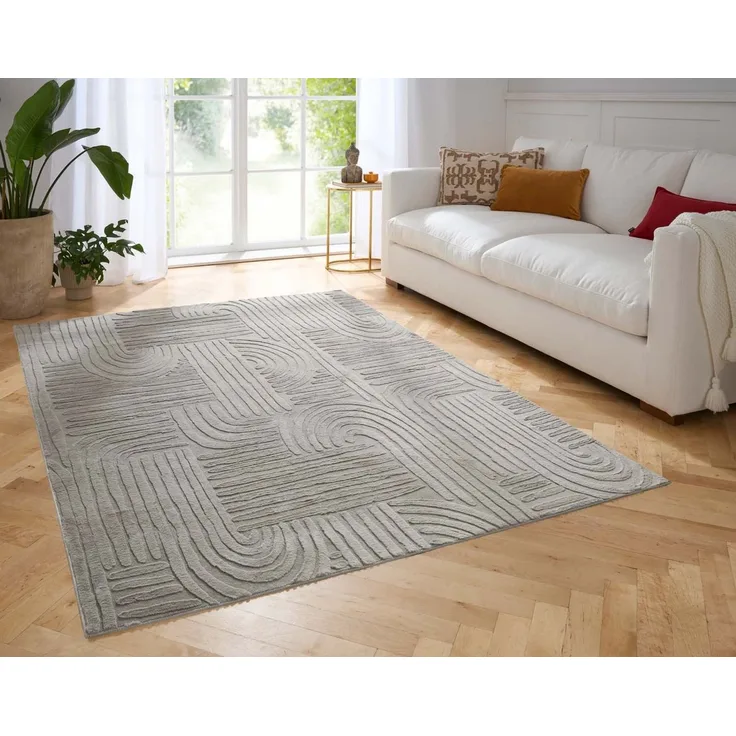 TaraCarpet Teppich Taipe-Onda Hasenfell extra weich Hoch-Tief-Struktur, rechteckig, Höhe: 13 mm, Hasenfell Fliese grau Wohnzimmer Schlafzimmer Esszimmer 240X340