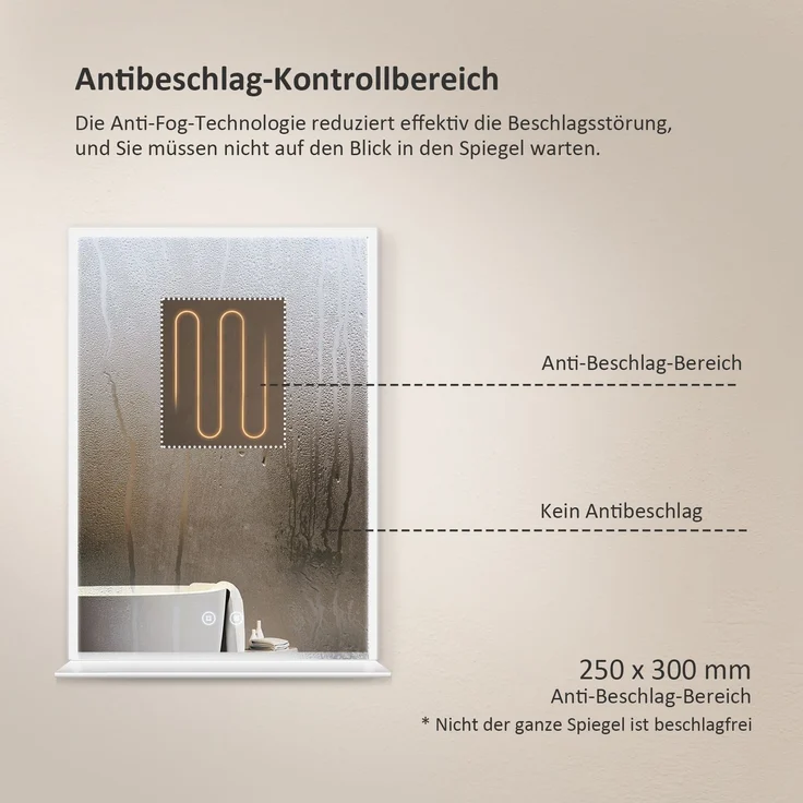 EMKE Badspiegel mit Ablage, Spiegel mit Beleuchtung Beschlagfrei Lichtspiegel Wandspiegel 50x70 cm mit Touch, Kaltweiß – Bild 4