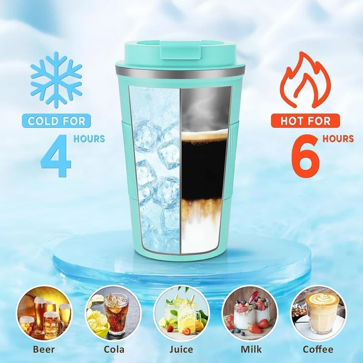 KETIEE Thermobecher to go 380ml - Türkis - Isolierbecher mit auslaufsicherem – Bild 2