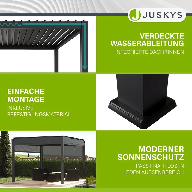 Juskys Lamellendach Tahiti 3x4 m inkl. Seitenwand 3 m in Anthrazit - Terrassenüberdachung stabil & wetterfest - Überdachung für Garten & Terrasse – Bild 3