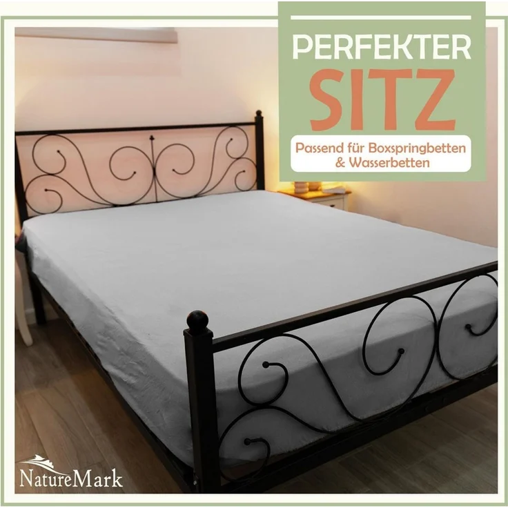 NatureMark Spannbettlaken Mikrofaser Spannbetttuch, Polyester, Gummizug: rundum, viele Größen und Farben Markenware, 120x200 cm, Silber grau – Bild 2
