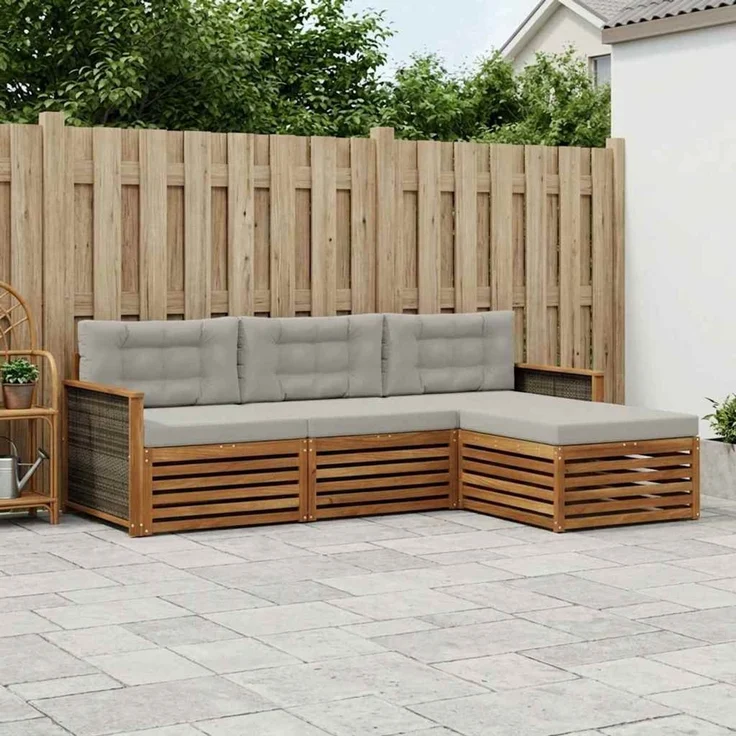 vidaXL Outdoor-Sofagarnitur 4 stk. 3-Sitzer Natur und Hellgrau 3383199 – Bild 1