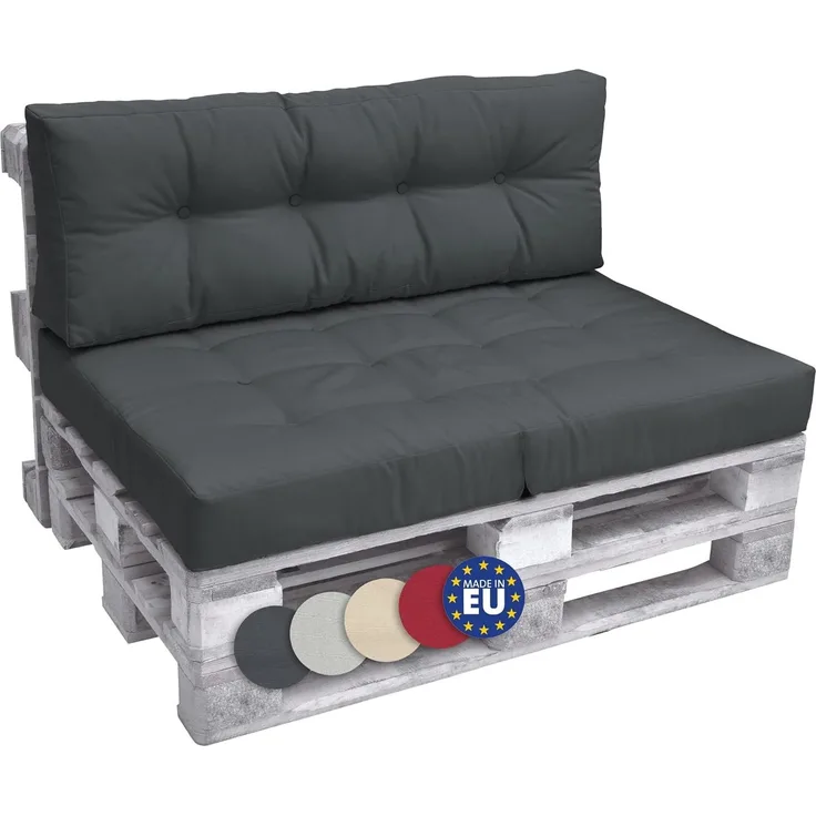 Beautissu Palettenkissen Rückenkissen ECO Elements Graphitgrau, 120 x 40 x 10 cm