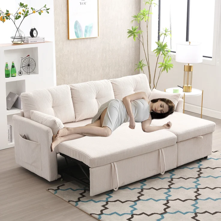 LVHOM Ecksofa mit Schlaffunktion L-Form, Sofa mit Bettkasten, Wohnzimmersofa mit Seitentasche, Couch Samtstoff, Bettsofa, 3 Sitzer – Bild 7