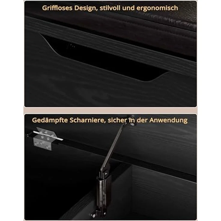 IRONCK Schuhbank mit Sitzfläche, Sitzbank mit Stauraum, Schuhschrank, offene Fächer, Metall Rahmen, Kunstleder, 130kg belastbar, Schuhregal für Eingang,Flur,Wohnzimmer,Schlafzimmer (Schwarz) – Bild 9