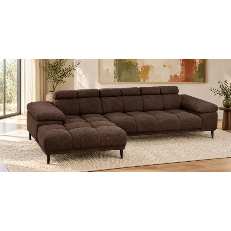Ecksofa Schlafsofa SENVELIO RELAX in Stoff Glam Schokobraun Ottomane Links