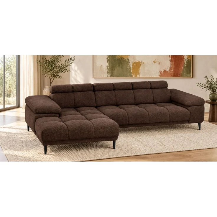 Ecksofa Schlafsofa SENVELIO RELAX in Stoff Glam Schokobraun Ottomane Links – Bild 1