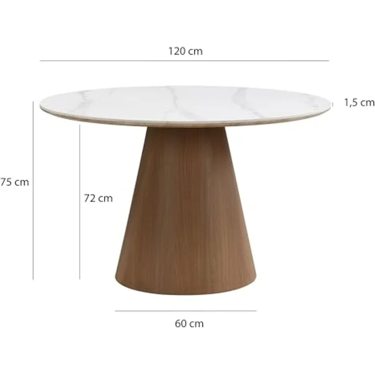 Esstisch rund 120cm mit weißer Sinterstein Tischplatte in Marmor Optik - Esszimmertisch Küchentisch für 6 Personen modern - Design Tisch Metallgestell Walnuss-Optik Esszimmer Küche – Bild 3