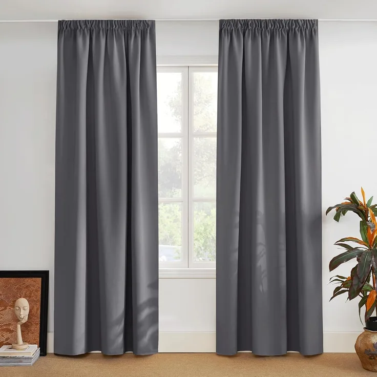 PONY DANCE Schienen Gardinen und Vorhang Grau Blickdicht 2er Set Verdunklungsvorhänge mit Kräuselband Thermogardine gegen Hitze Blackout Curtains Living Room, H 228 x B 167 cm