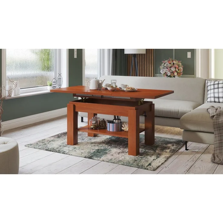 designimpex Couchtisch Couchtisch Astoria Kirschbaum höhenverstellbar ausziehbar Esstisch, Funktionstisch, Wohnzimmertisch, Tisch, Esstisch, Sofatisch