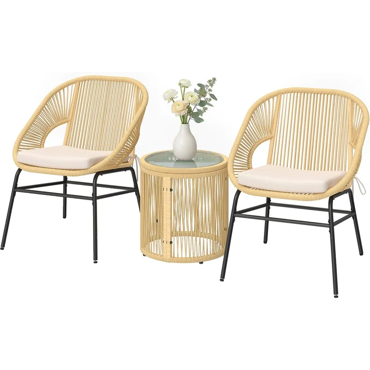MELAYR, 3-teiliges, Bistro-Balkon-Lounge-Set, mit, 2, bequemen, Sesseln, und, Tisch, aus, 81,5 x 64,5 x 41 cm, Beige – Bild 2