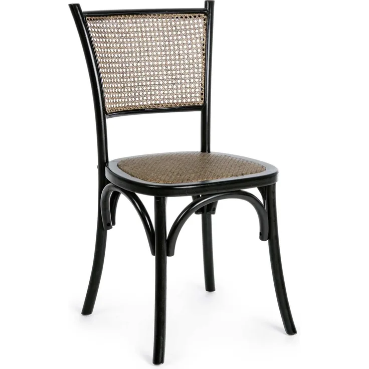 Stuhl Lerras aus Rattan und Ulmenholz, klassisch, schwarz, komfortabel für Dein Zuhause