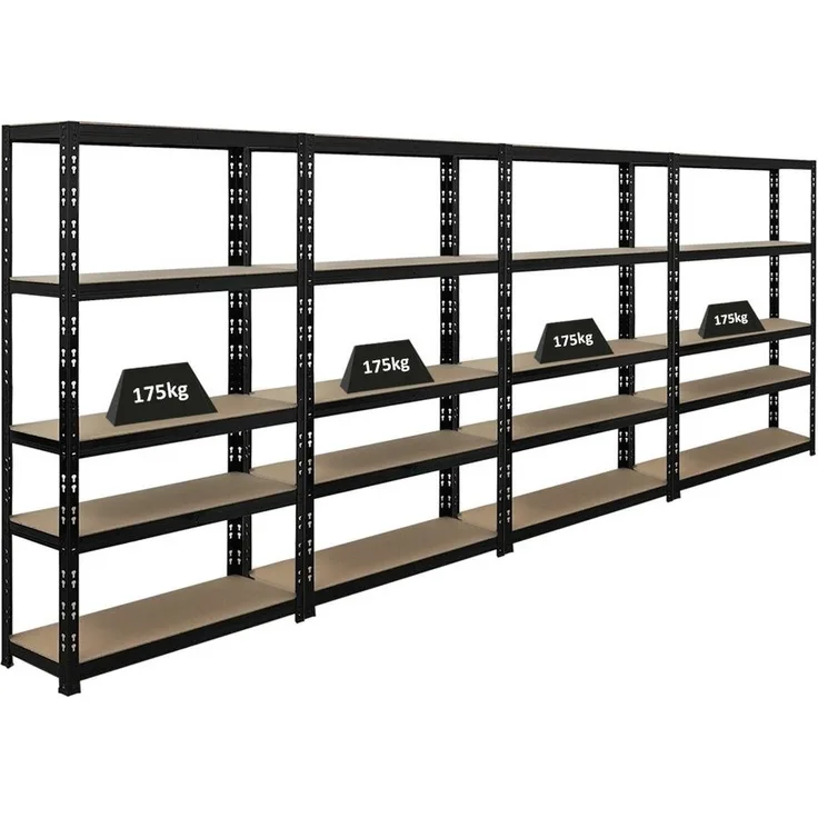 PROREGAL® Schwerlastregal MegaDeal 4 Stück APOLLO 150x90x30cm Fachlast 175kg Schwarz, 4-tlg.