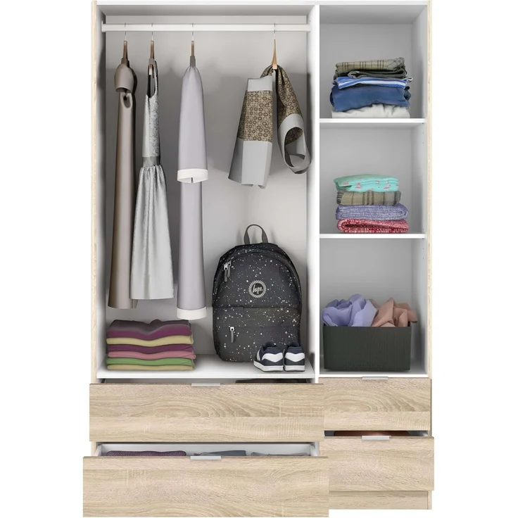 Habitdesign LCX453F - Kleiderschrank mit 3 Türen und 4 Schubladen, Schlafzimmerschrank, Maße: 200 cm (H) x 135 cm (B) x 52 cm (T) – Bild 5