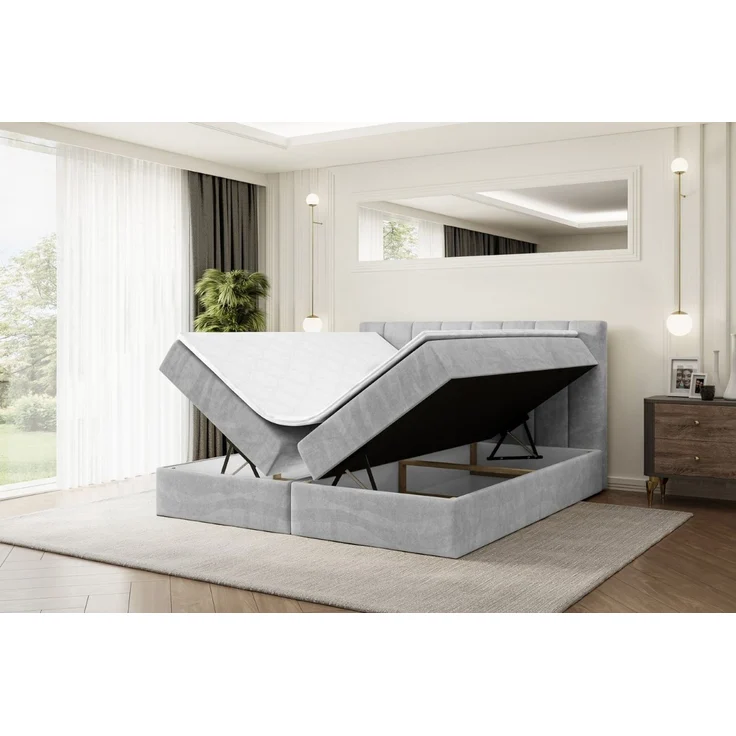 ALTDECOR 'OTTA' Boxbett, Multipocket-Matratze H4, H3 Matratze Bonellfederung, Topper, Kopfteil, H3/Grau Monolith, 140x200 – Bild 3