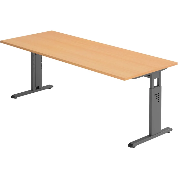 bümö höhenverstellbarer Schreibtisch O-Serie 200x80 cm in Buche, Gestell in Graphit - großer PC Tisch für's Büro manuell höhenverstellbar, Computertisch verstellbar, OS-20-6-G – Bild 1