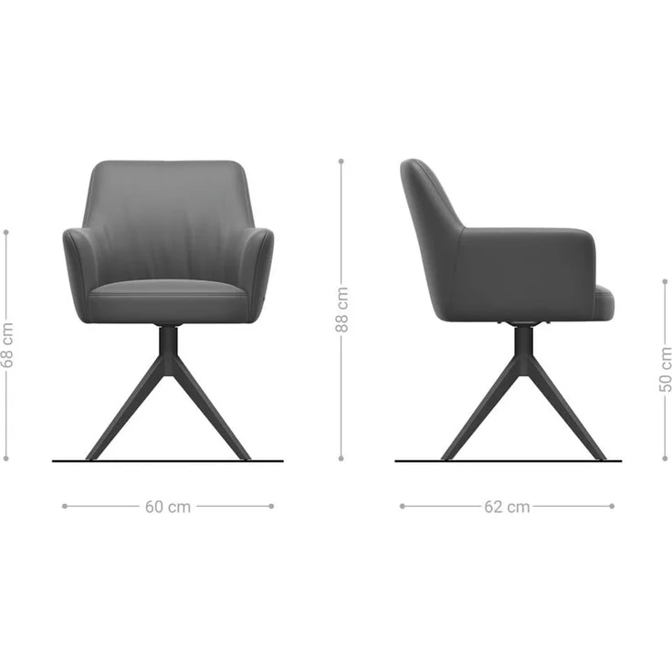 Drehstuhl Xana-Flex mit Armlehnen Echt-Leder Schwarz Kreuzgestell breit Effektfinish Titan 360° drehbar Taschenfederkern – Bild 2