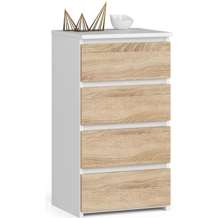 Home Collective Kommode 40 cm breit Holz Highboard Sideboard für Flur Schlafzimmer Wohnzimmer (Mehrzweckschrank Schrank schmal Kommode Schlafzimmer mit Schubladen), Kinderzimmer Organizer, 73 cm hoch mit 4 Schubladen weiß-sonoma Eiche – Bild 5