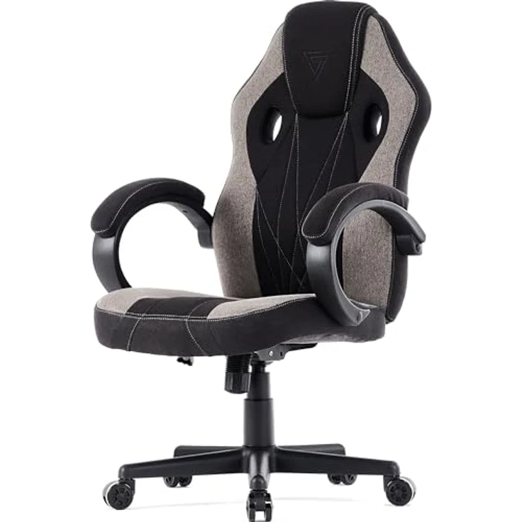 SENSE7 Gaming Stuhl Prism, ergonomischer Gaming Sessel, Gaming Chair mit Wippfunktion, Gepolsterte Armlehnen, Stoff Bürostuhl bis 120kg, PC Stuhl Schwarz-Grau – Bild 7