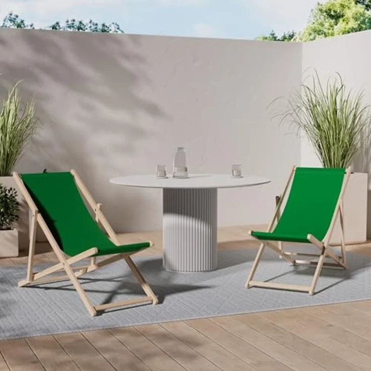 Green Blue Liegestuhl Sonnenliege Klappbar aus Buchholz ohne Armlehne Sonnenliege Gartenliege Liege (Braun) – Bild 2