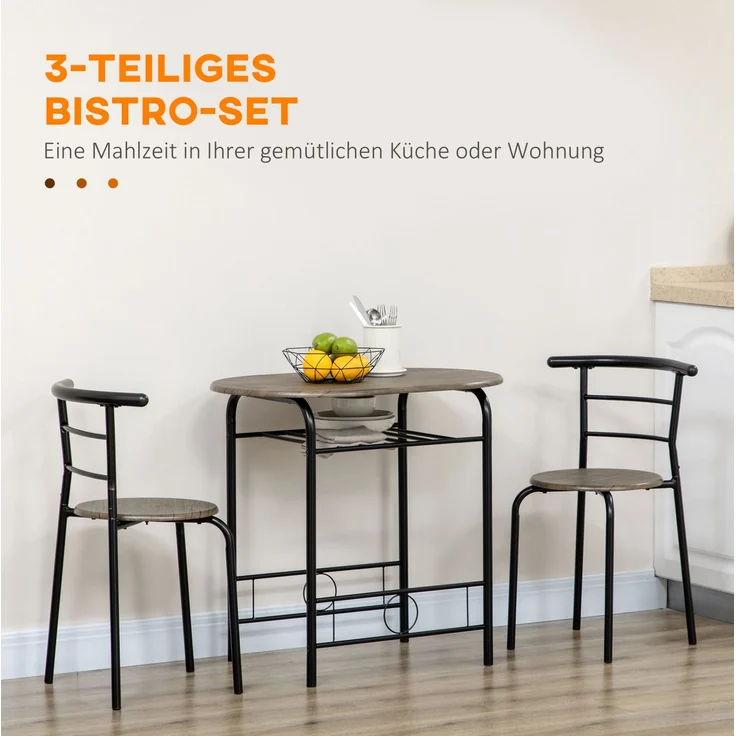 Esstisch-Set 80x53x74,5 cm Schwarz mit 2 Stühlen und Regal, modernes platzsparendes Design – Bild 3