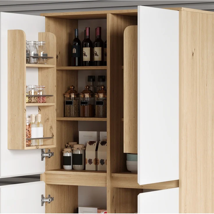 Küchenschrank 80 x 35 x 180 cm in Weiß und Natur mit Schublade und verstellbaren Einlegeböden – Bild 5