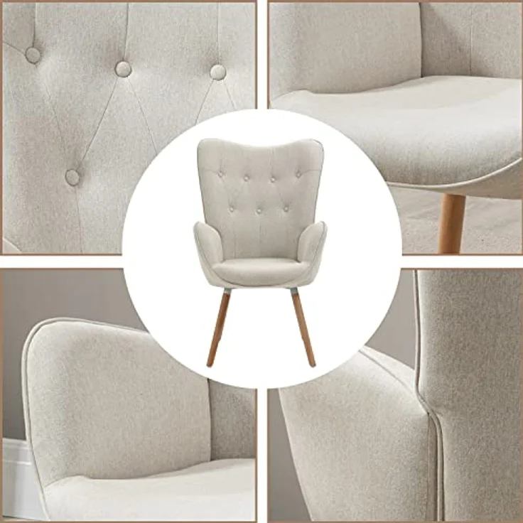 MEUBLE COSY Sessel Wohnzimmer Relaxsessel Lesesessel Lehnstühle Polstersessel Einzelsofa mit Holzbein Ohrensessel für Schlafzimmer Büro Vanity, Stoff, Beige – Bild 8