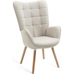 MEUBLE COSY Sessel Relaxsessel Lehnstühle Polstersessel Einzelsofa mit Holzbein Ohrensessel für Wohnzimmer Schlafzimmer Büro Vanity, Stoff, Beige