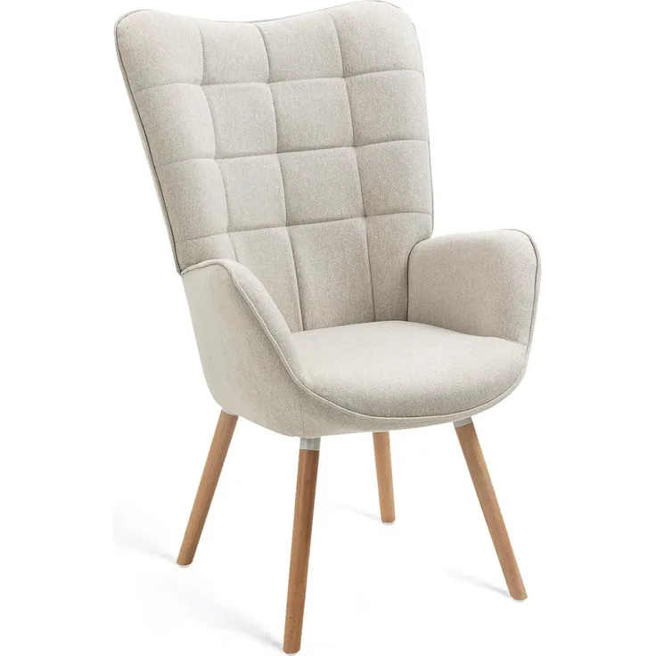MEUBLE COSY Sessel Relaxsessel Lehnstühle Polstersessel Einzelsofa mit Holzbein Ohrensessel für Wohnzimmer Schlafzimmer Büro Vanity, Stoff, Beige