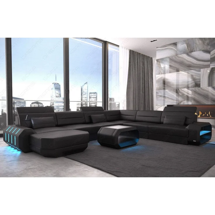 Mini XL Wohnlandschaft Roma mit LED – Komfort & Stil - Kunstleder - Schwarz - Links – Bild 2