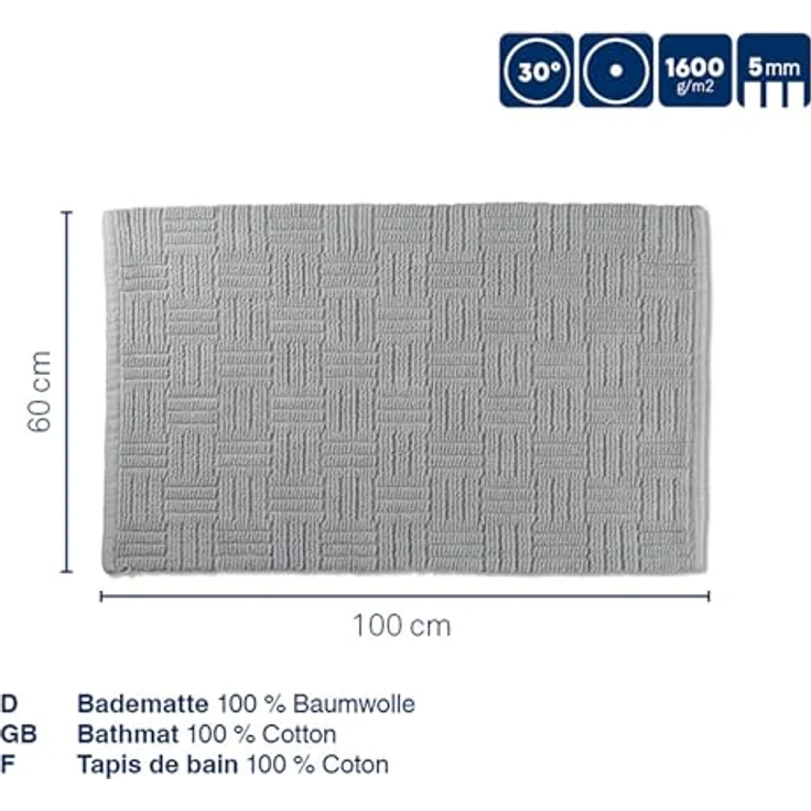 kela Badematte rutschfest 60 x 100 cm LEANA, Badezimmerteppich weiß, waschbar, 100% Baumwolle, Badvorleger in Flechtoptik – Bild 3