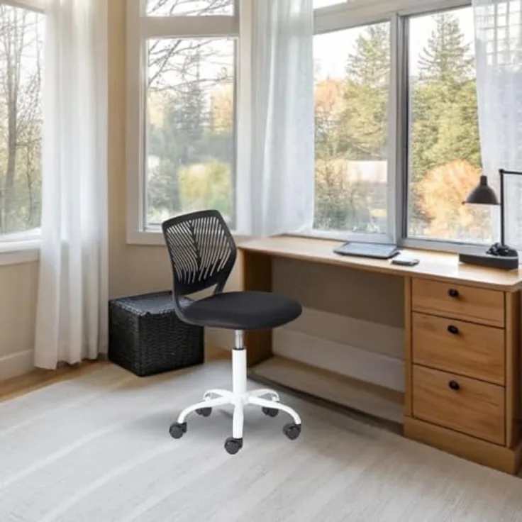FurnitureR Teenage, Height Adjustable Armless Task, Colourful Study for Home and Computer, Ergonomic & Swivel Office, 40,5 x 44 x 87 cm, Schwarz, Metall, 44 x 40 x 87 cm