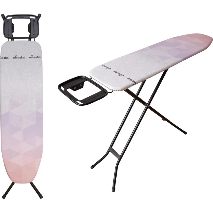 Vileda Diamond Bügelbrett, Bügeltisch für Dampfbügelstationen, Bügelfläche 120x38 cm, titanbeschichteter Bügelbezug, höhenverstellbar, stabiles Gestell, TÜV-geprüft, 3 Jahre Garantie, Eco-Pack