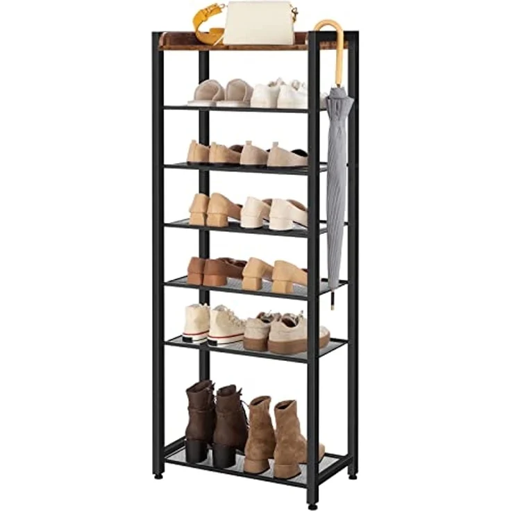 HOOBRO Schuhregal mit 8 Ebenen, Schmale Schuhablage, Schuhschrank, für 14-16 Paar Schuhe, Platzsparend, für Eingang, Flur, Wohnzimmer, Dunkelbraun-Schwarz EBF48XJ01 – Bild 1